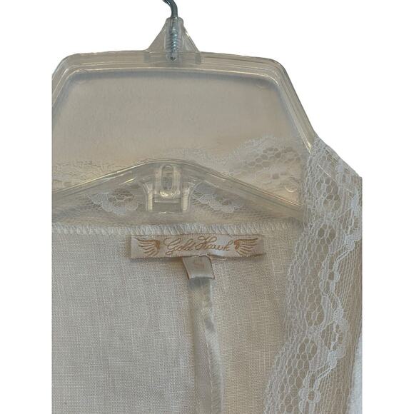 Gold Hawk 100% Linen Open Cardigan Topper Women Size Small White Lace Coverup - Picture 3 of 7